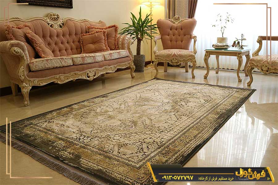 فرش وینتیج طوسی کرم جدید کاشان - فرش وینتیج و کهنه نمای جدید با مدل مدرن و شیک - خرید مستقیم از کارخانه فرش گوزل کاشان - فرش پذیرایی شیک و جدید