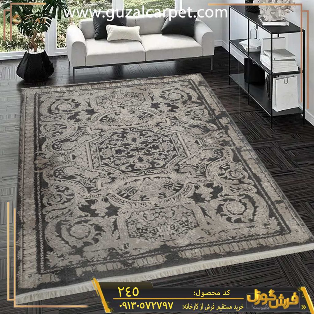 فرش طرح وینتیج (کهنه نما) فرانسوی زمینه طوسی زغالی کاشان - مدل فرش جدید و شیک طوسی - جدیدترین مدل فرش مدرن وینتیج ارزان قیمت از کارخانه فرش کاشان - فرش مدل فرانسوی مدرن
