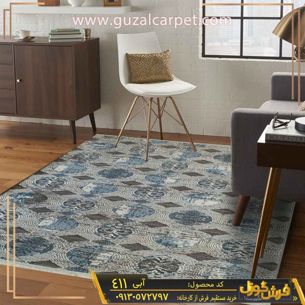 فرش وینتیج کهنه نما کد 411 زمینه طوسی آبی گل برجسته کاشان - خرید فرش وینتیج مدرن طوسی از کارخانه با قیمت ارزان - فرش طوسی مدل جدید و شیک